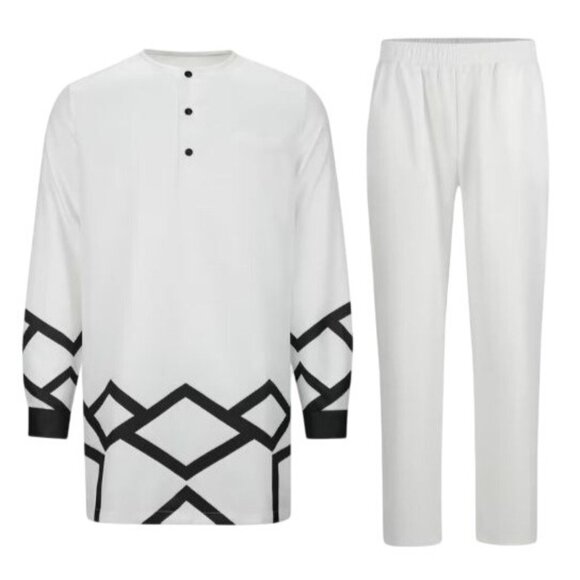 African Formal Dashiki Vibrant White Shirt & Pant Suit Traditional Dress Outfit - Picture 3 of 6